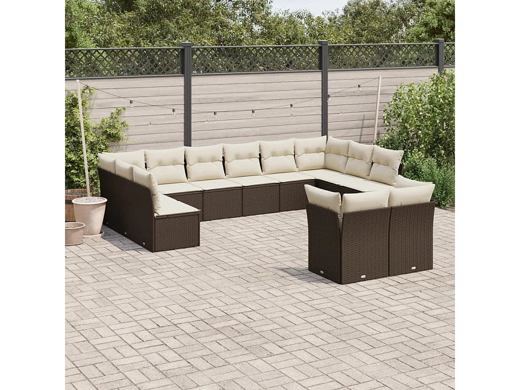 Salon de jardin avec coussins 12 pcs marron résine tressée