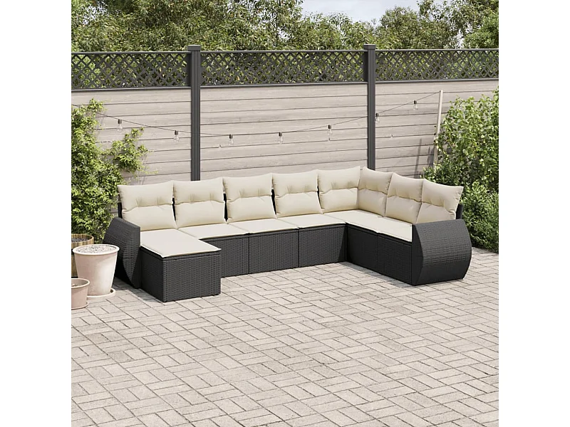 Set Divani da Giardino con Cuscini 8 pz Nero in Polyrattan