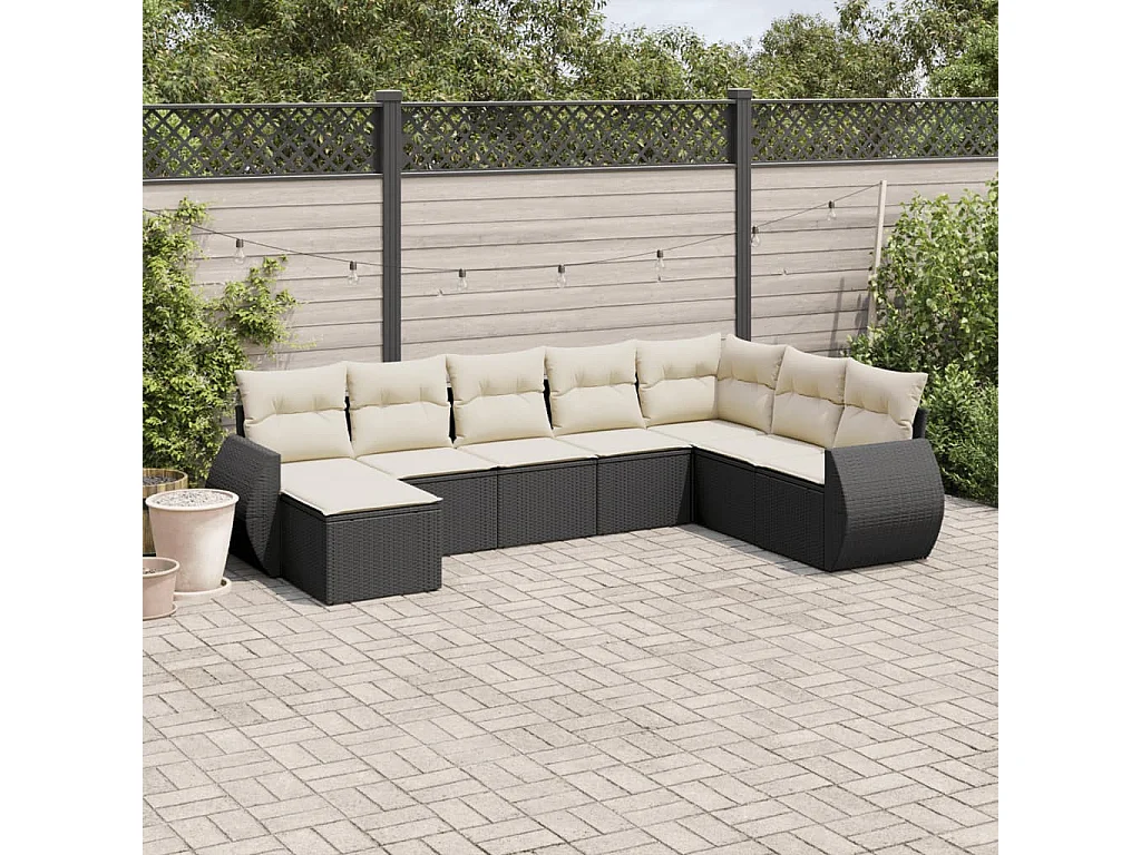 8-tlg. Garten-Sofagarnitur mit Kissen Schwarz Poly Rattan