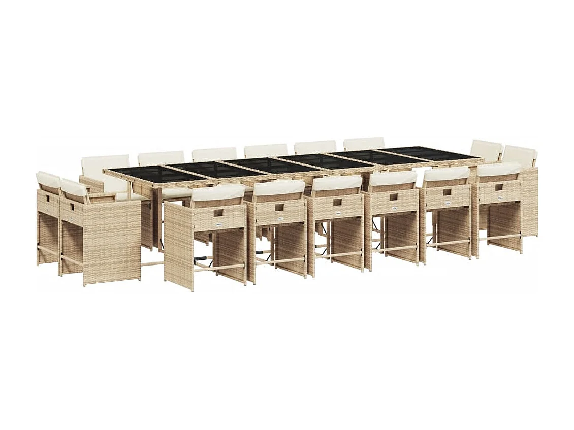 Set da Pranzo da Giardino 17 pz con Cuscini Beige in Polyrattan