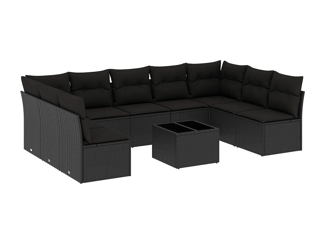 Set Divani da Giardino 10pz con Cuscini in Polyrattan Nero