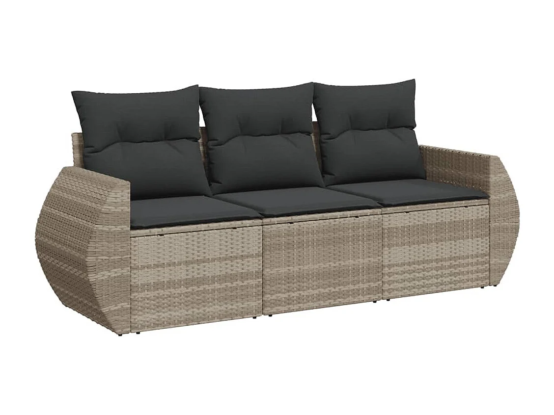 Salon de jardin avec coussins 3 pcs gris clair résine tressée