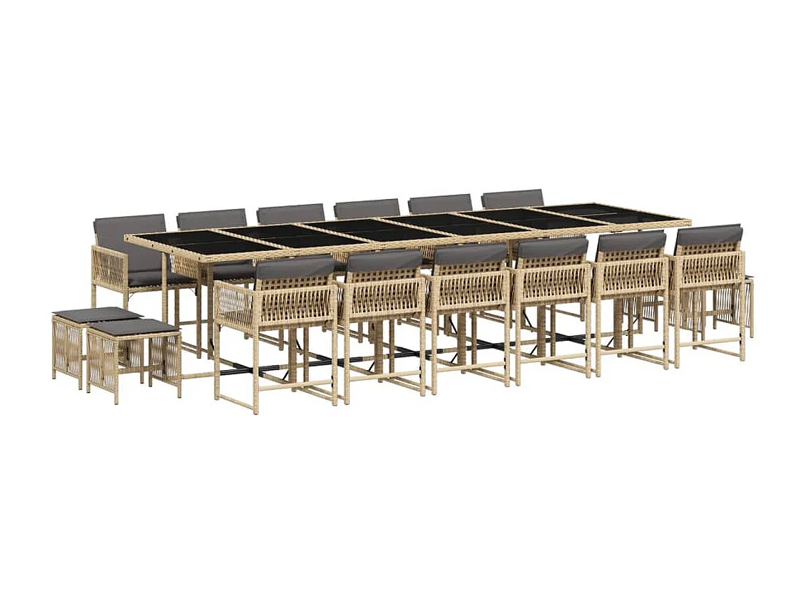 Set comedor de jardín 17 pzas con cojines ratán sintético beige