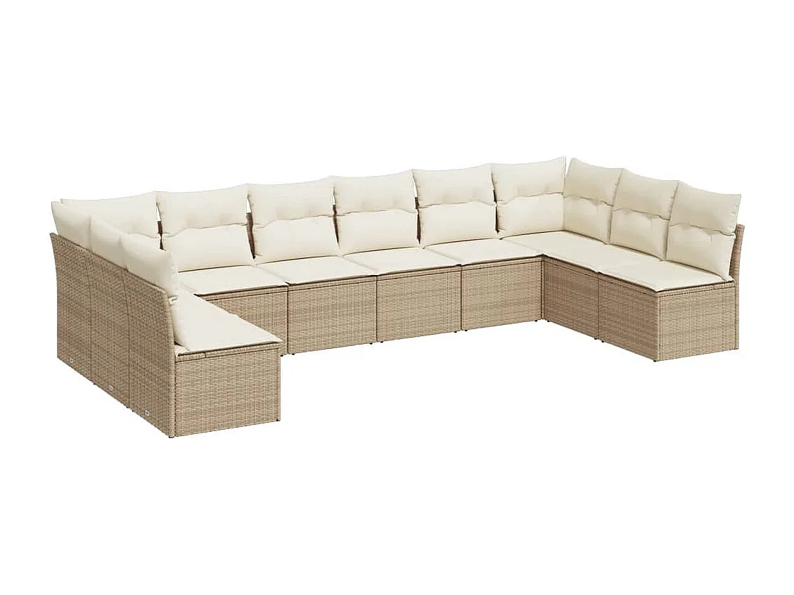 Salon de jardin avec coussins 10 pcs beige résine tressée