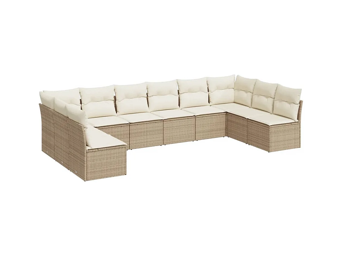 10-tlg. Garten-Sofagarnitur mit Kissen Beige Poly Rattan