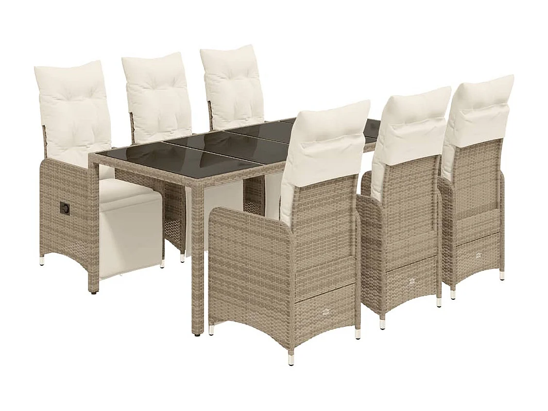 Set de mesa y sillas jardín 7 pzas con cojines ratán PE marrón