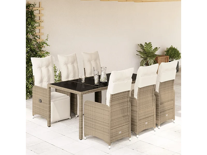 Ensemble de bistro de jardin 7 pcs coussins marron poly rotin