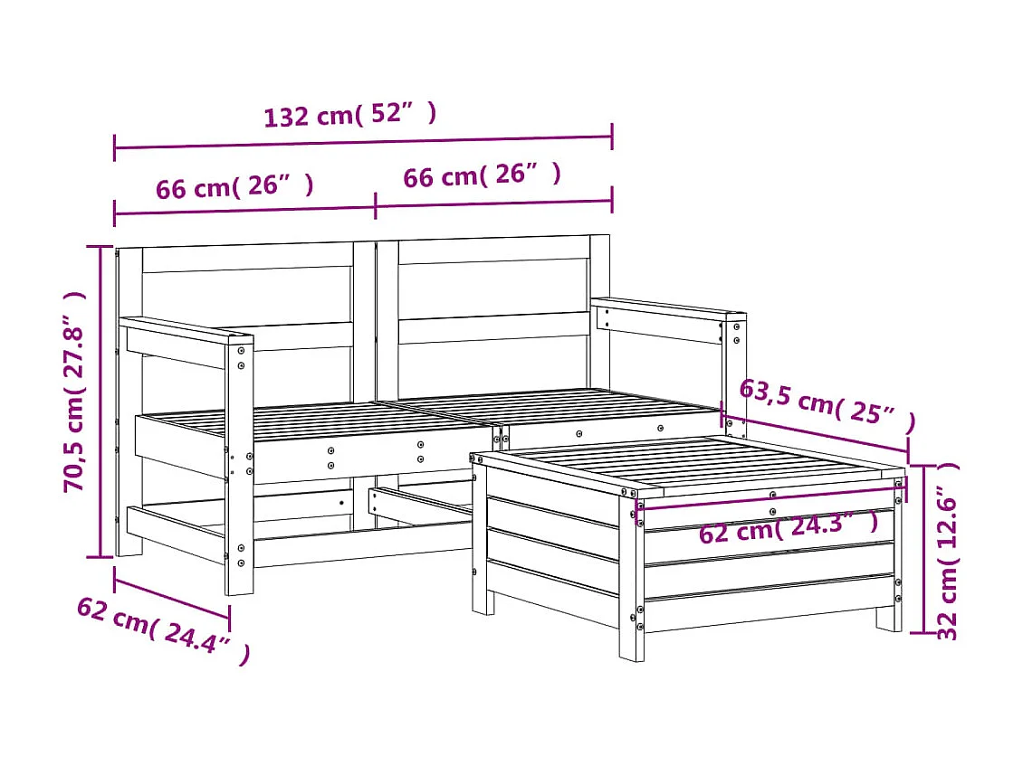 Salon de jardin 3 pcs bois de pin imprégné