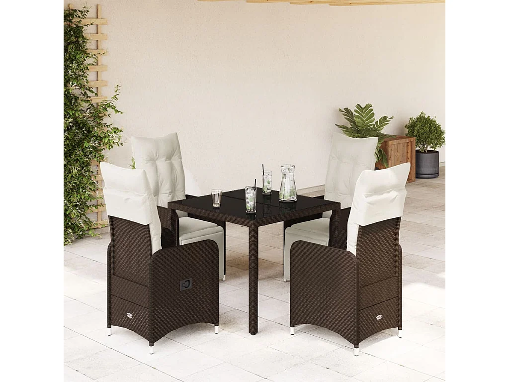 Ensemble de bistro de jardin 5 pcs coussins marron poly rotin