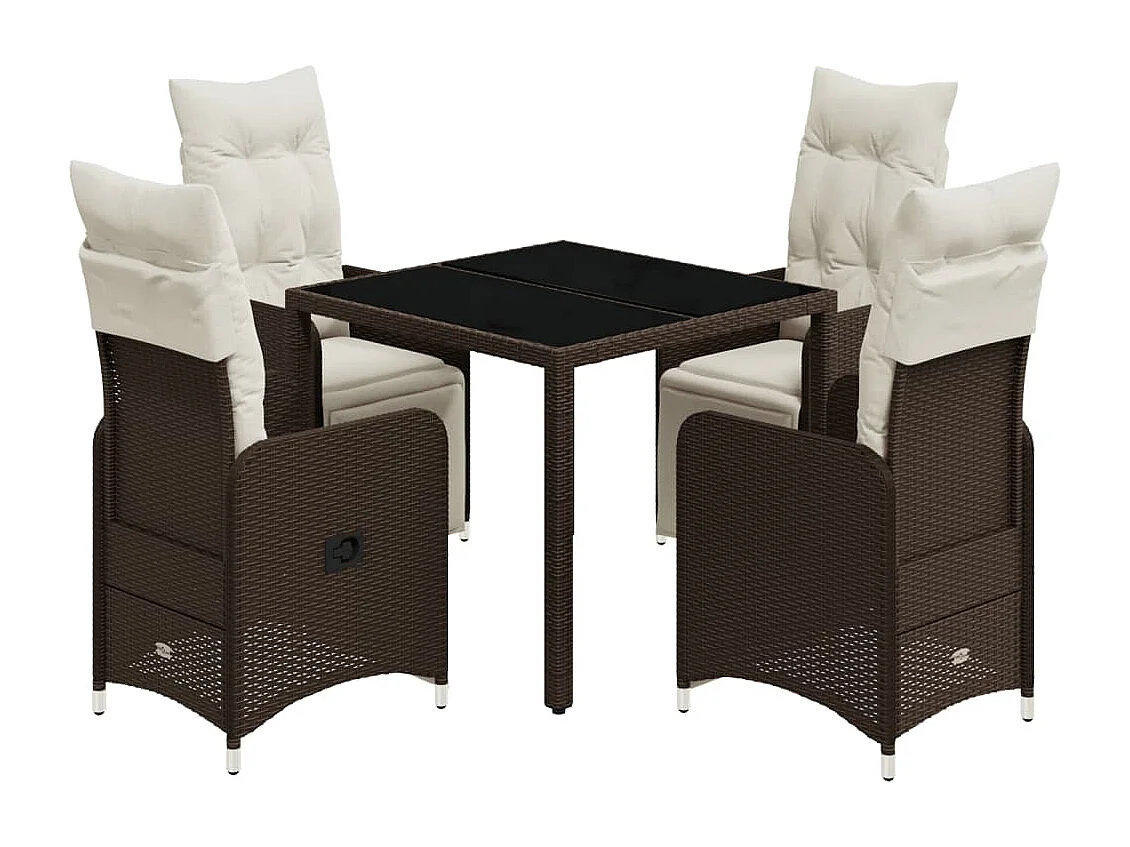 5-tlg. Garten-Bistro-Set mit Kissen Braun Poly Rattan