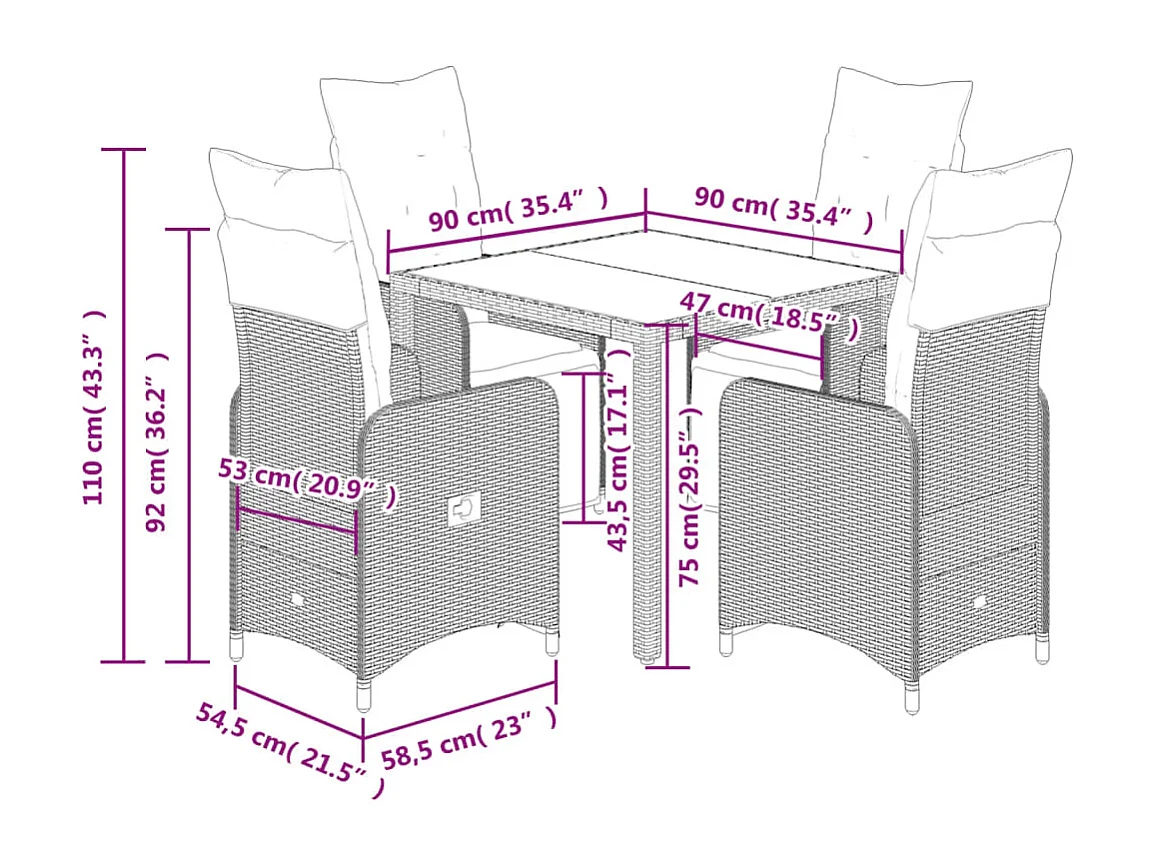 5-tlg. Garten-Bistro-Set mit Kissen Braun Poly Rattan