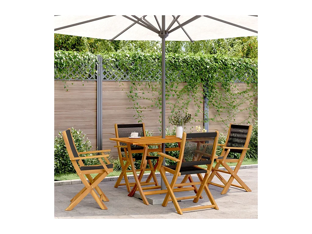 Set Pranzo da Giardino 5 pz Nero Polipropilene e Legno Massello