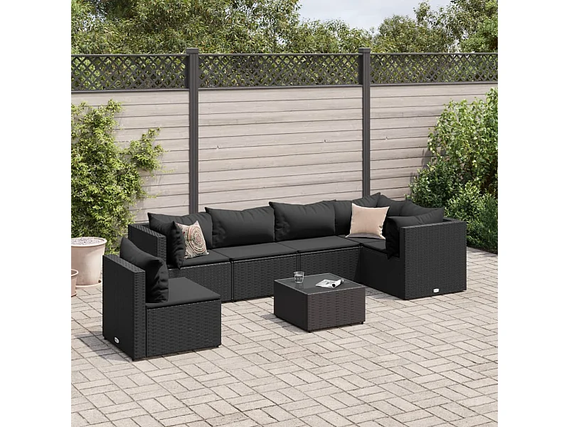 Set Salotto da Giardino con Cuscini 7pz Nero Polyrattan