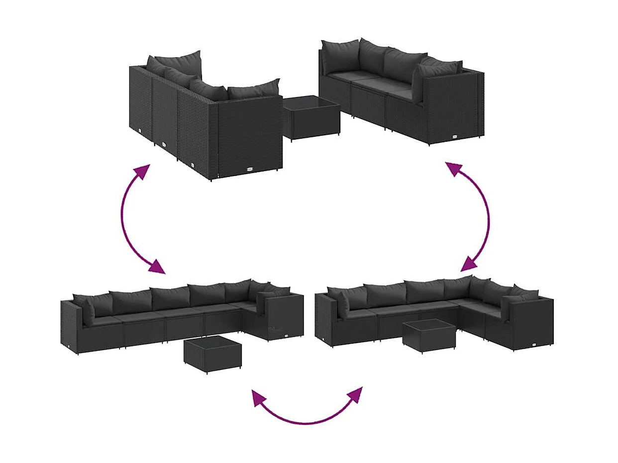 Set Salotto da Giardino con Cuscini 7pz Nero Polyrattan