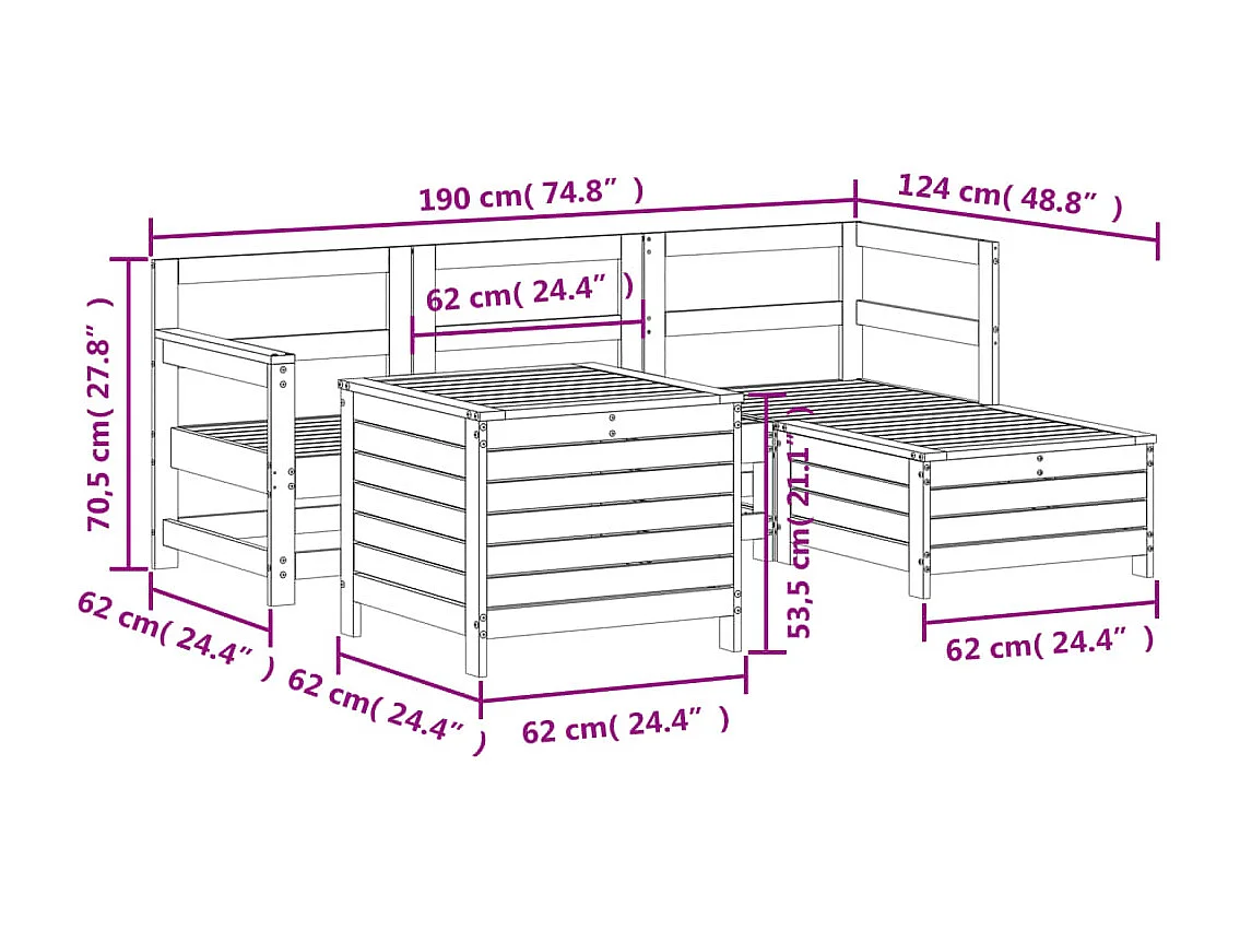Salon de jardin 5 pcs bois massif sapin de douglas