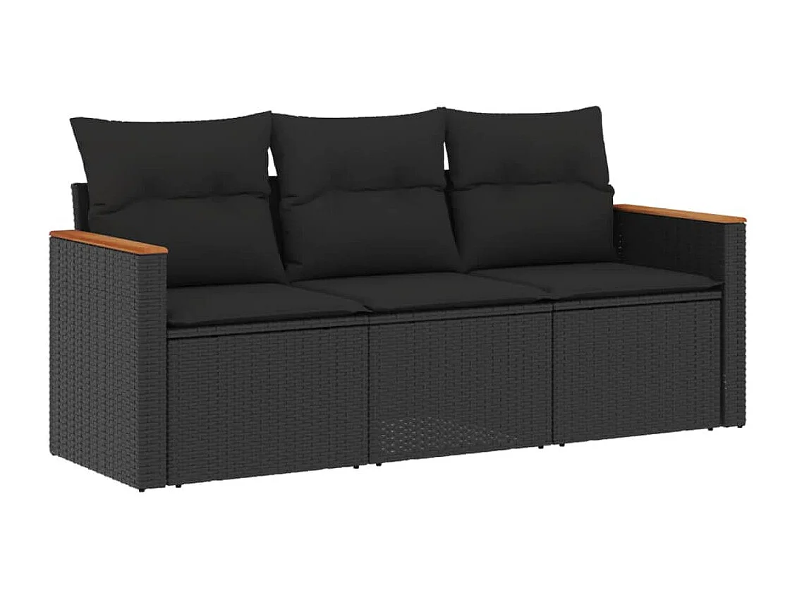 Set Divani da Giardino 3 pz con Cuscini in Polyrattan Nero