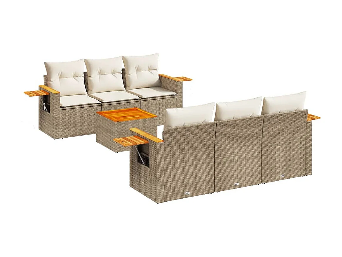 Salon de jardin avec coussins 7 pcs beige résine tressée