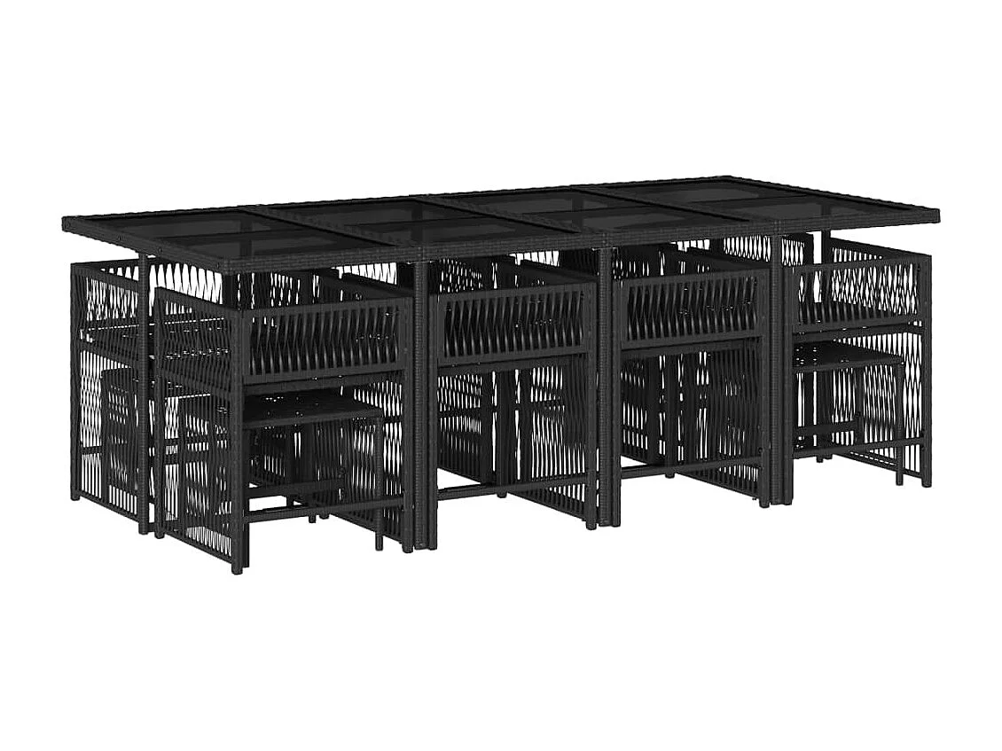 Ensemble à manger de jardin 13 pcs coussins noir résine tressée