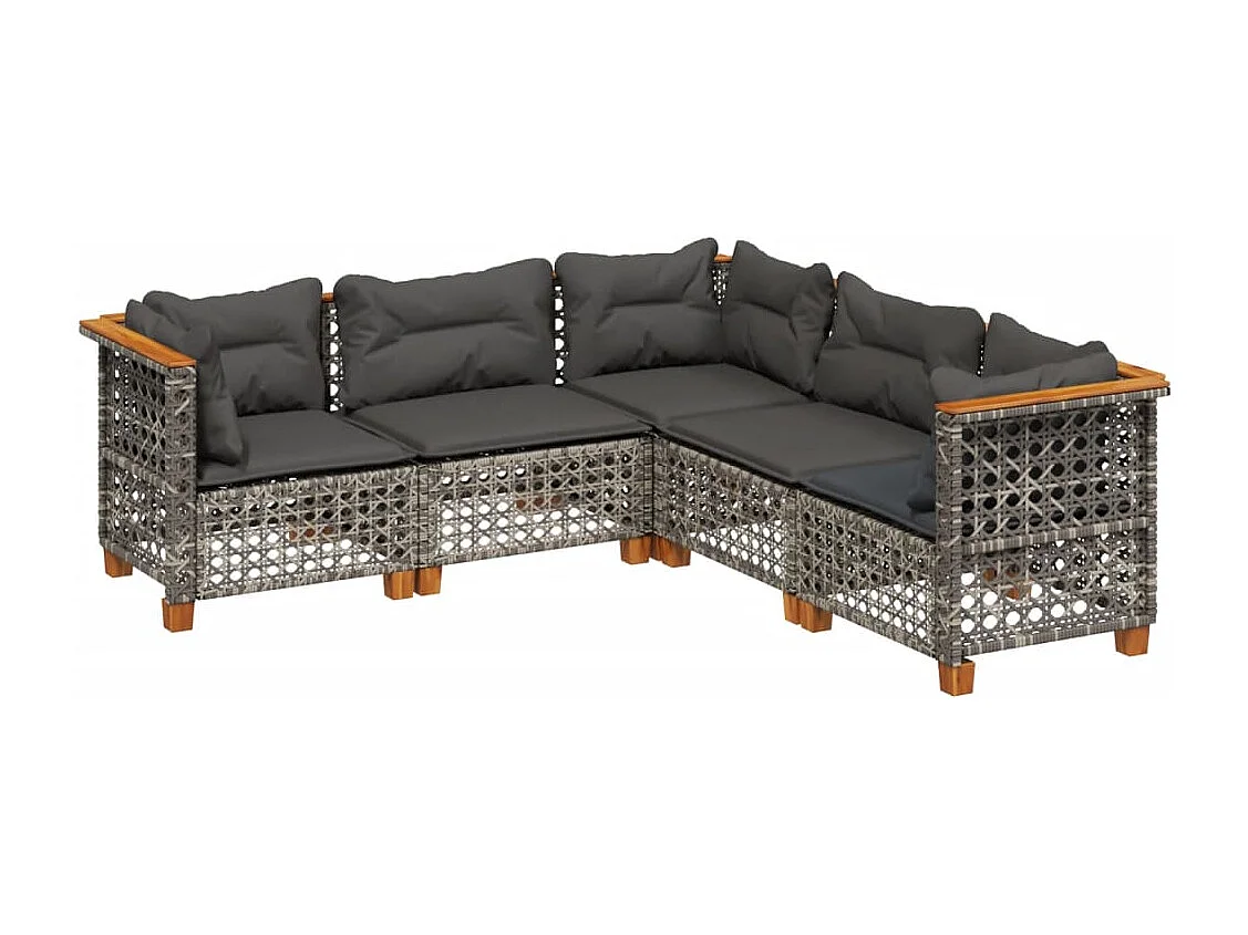 Salon de jardin 5 pcs avec coussins gris résine tressée