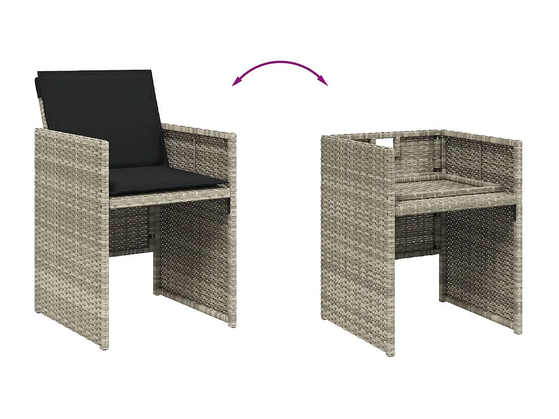 Set da Pranzo da Giardino 15 pz con Cuscini Grigio Polyrattan