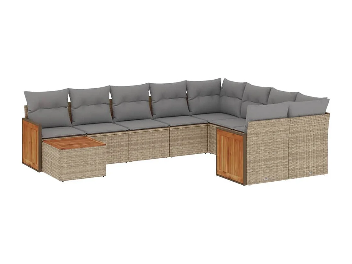 Salon de jardin avec coussins 10 pcs beige résine tressée