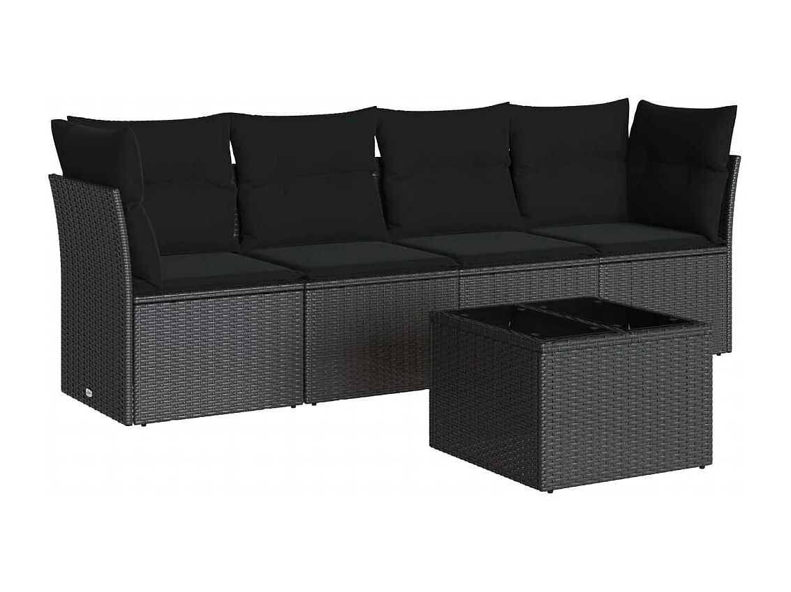Salon de jardin 5 pcs avec coussins noir résine tressée