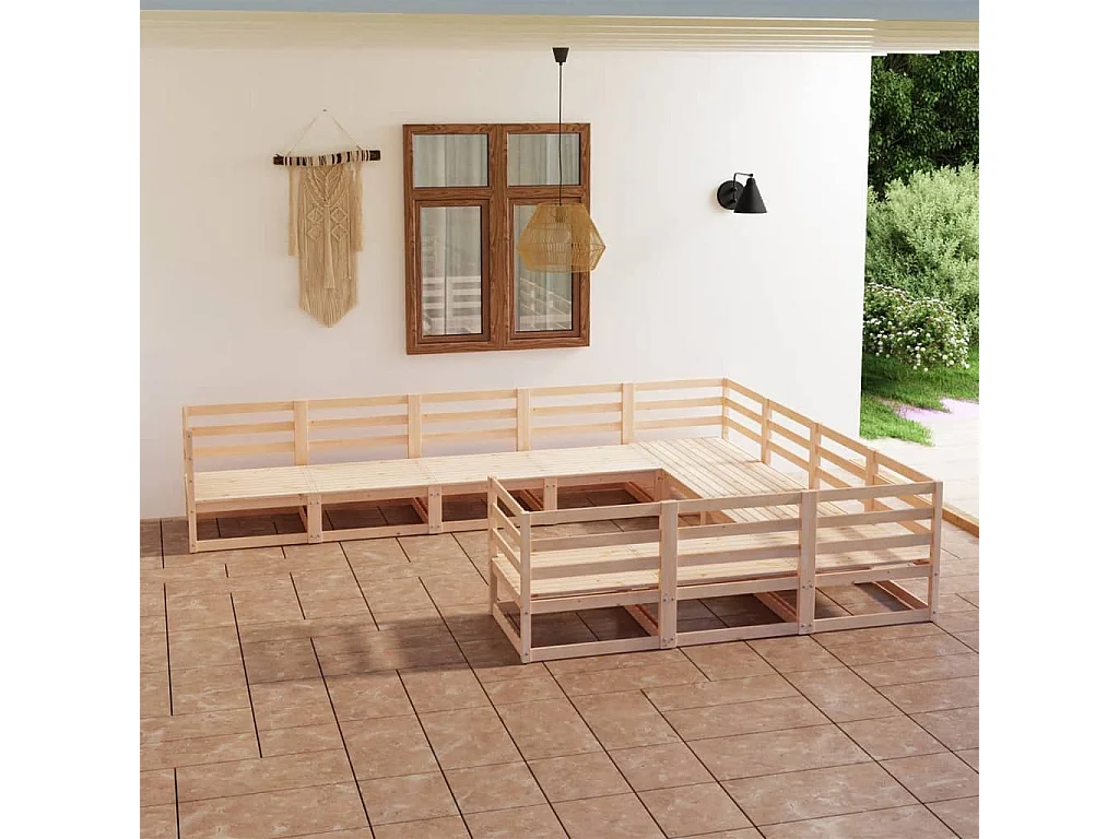 10-tlg. Garten-Lounge-Set Massivholz Kiefer