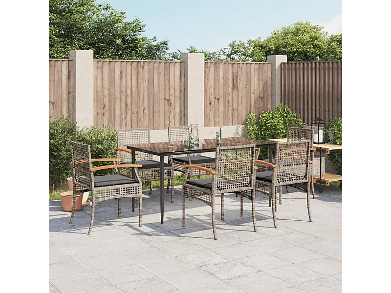 Ensemble à manger de jardin et coussins 7 pcs gris rotin