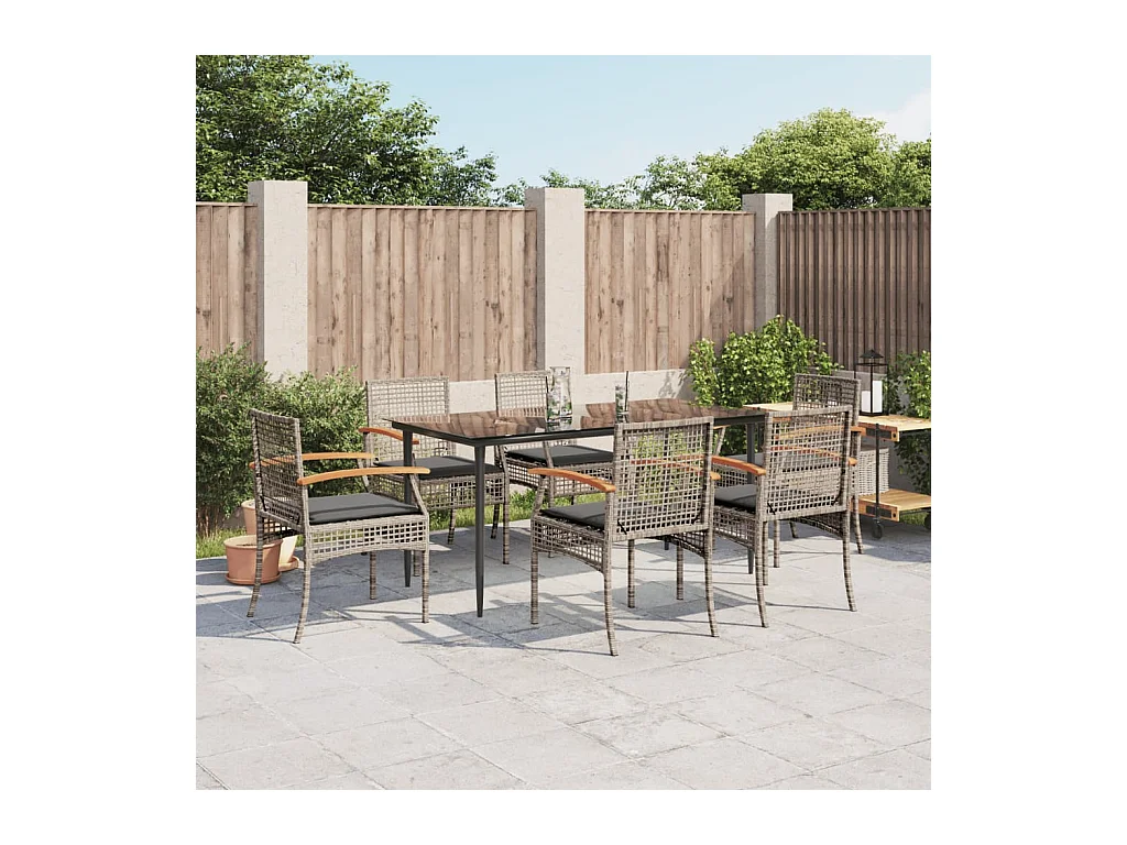 7-delige Tuinset met kussens poly rattan grijs