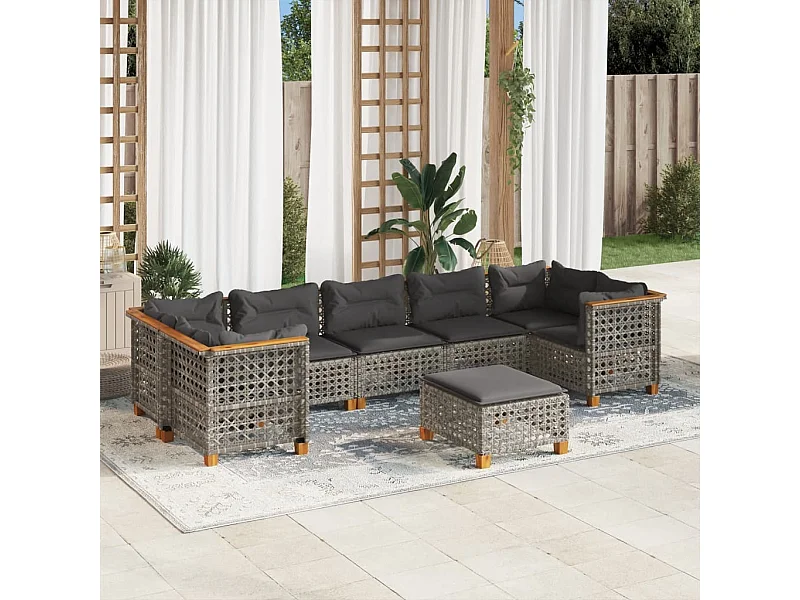 Set Divano da Giardino 8 pz con Cuscini Grigio in Polyrattan