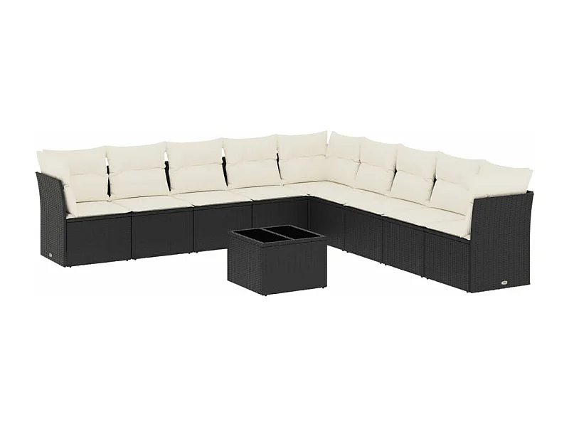 Set Divani da Giardino 10pz con Cuscini in Polyrattan Nero