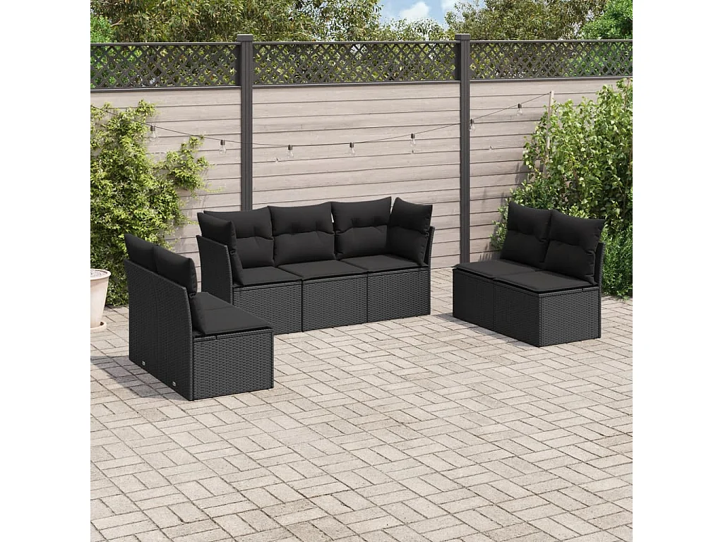 Set Divani da Giardino con Cuscini 7pz Nero Polyrattan