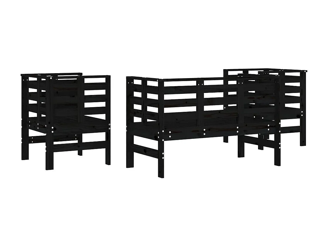 Salon de jardin 3 pcs noir bois massif de pin