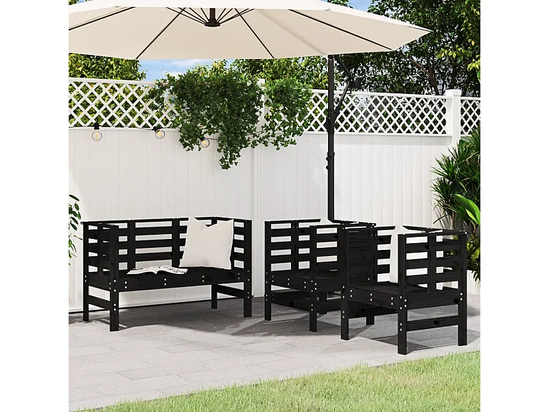Salon de jardin 3 pcs noir bois massif de pin