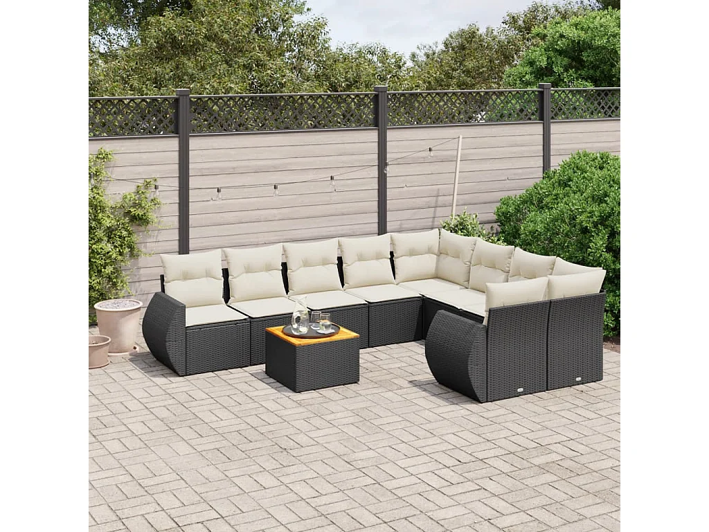 Set de sofás de jardín 8 piezas y cojines ratán sintético negro