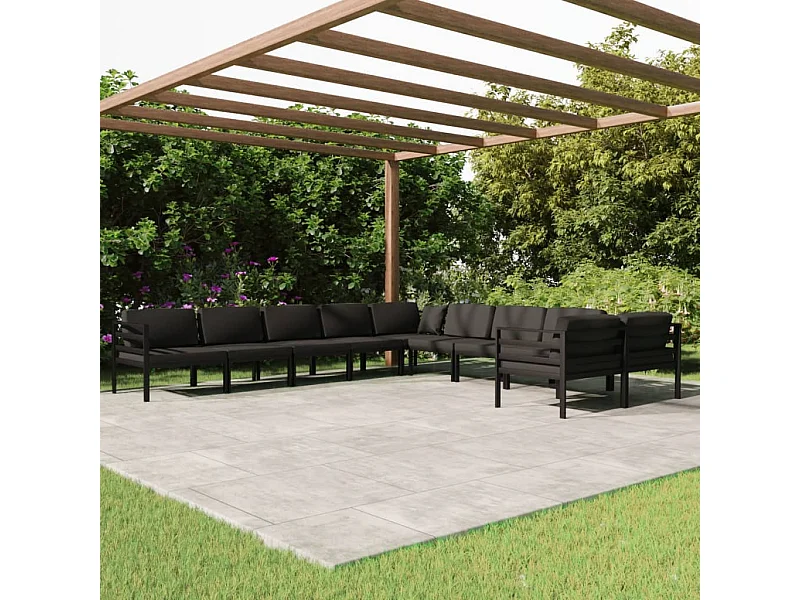 Salon de jardin 10 pcs avec coussins Aluminium Anthracite