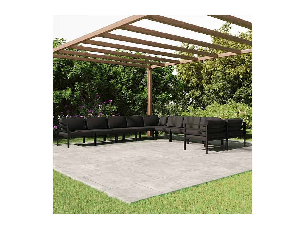 Salon de jardin 10 pcs avec coussins Aluminium Anthracite