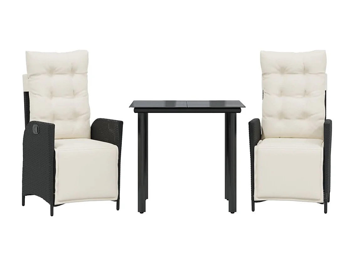 Set da Pranzo da Giardino 3 pz con Cuscini Nero in Polyrattan