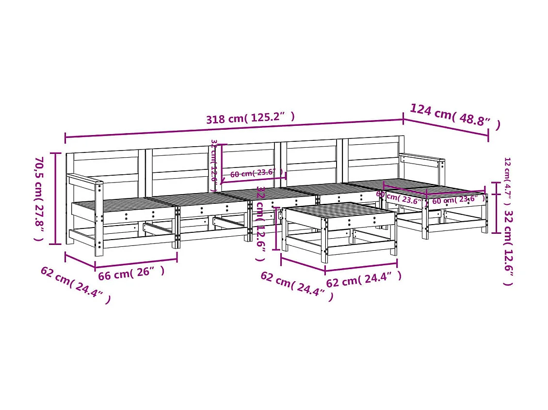 Salon de jardin 7 pcs bois massif douglas