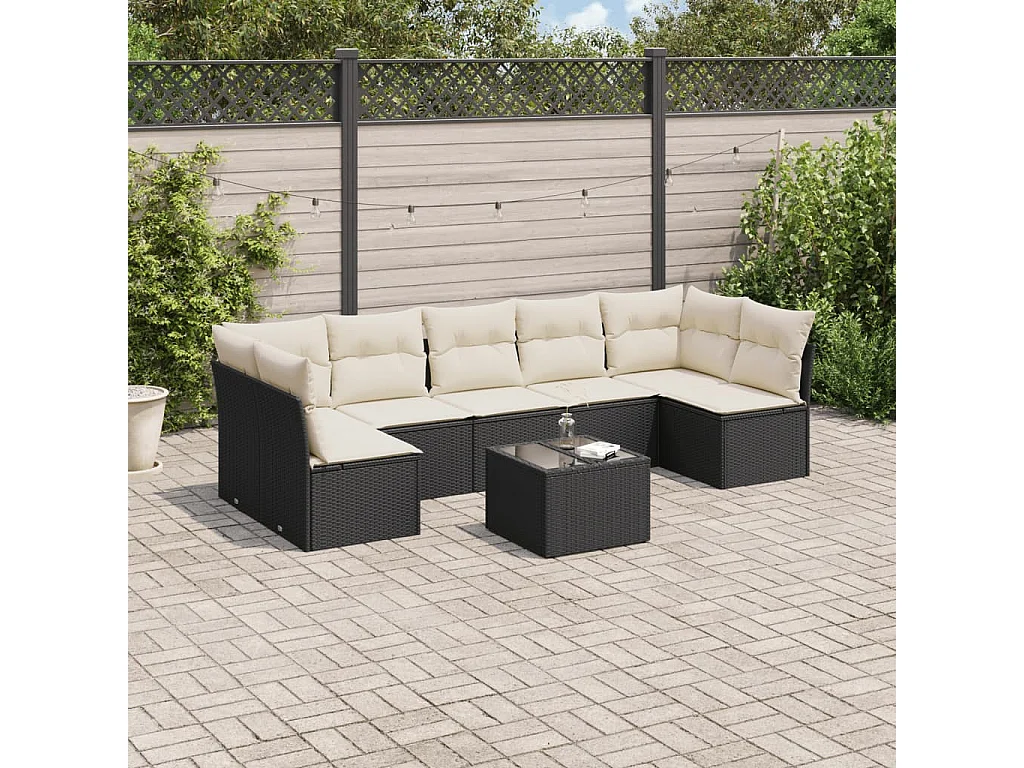 Set Divani da Giardino con Cuscini 8 pz Nero in Polyrattan