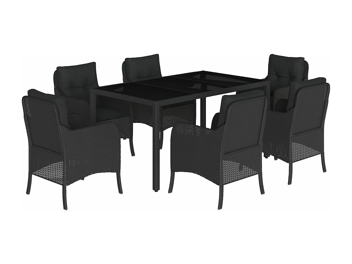 Set da Pranzo da Giardino 7 pz Nero con Cuscini in Polyrattan