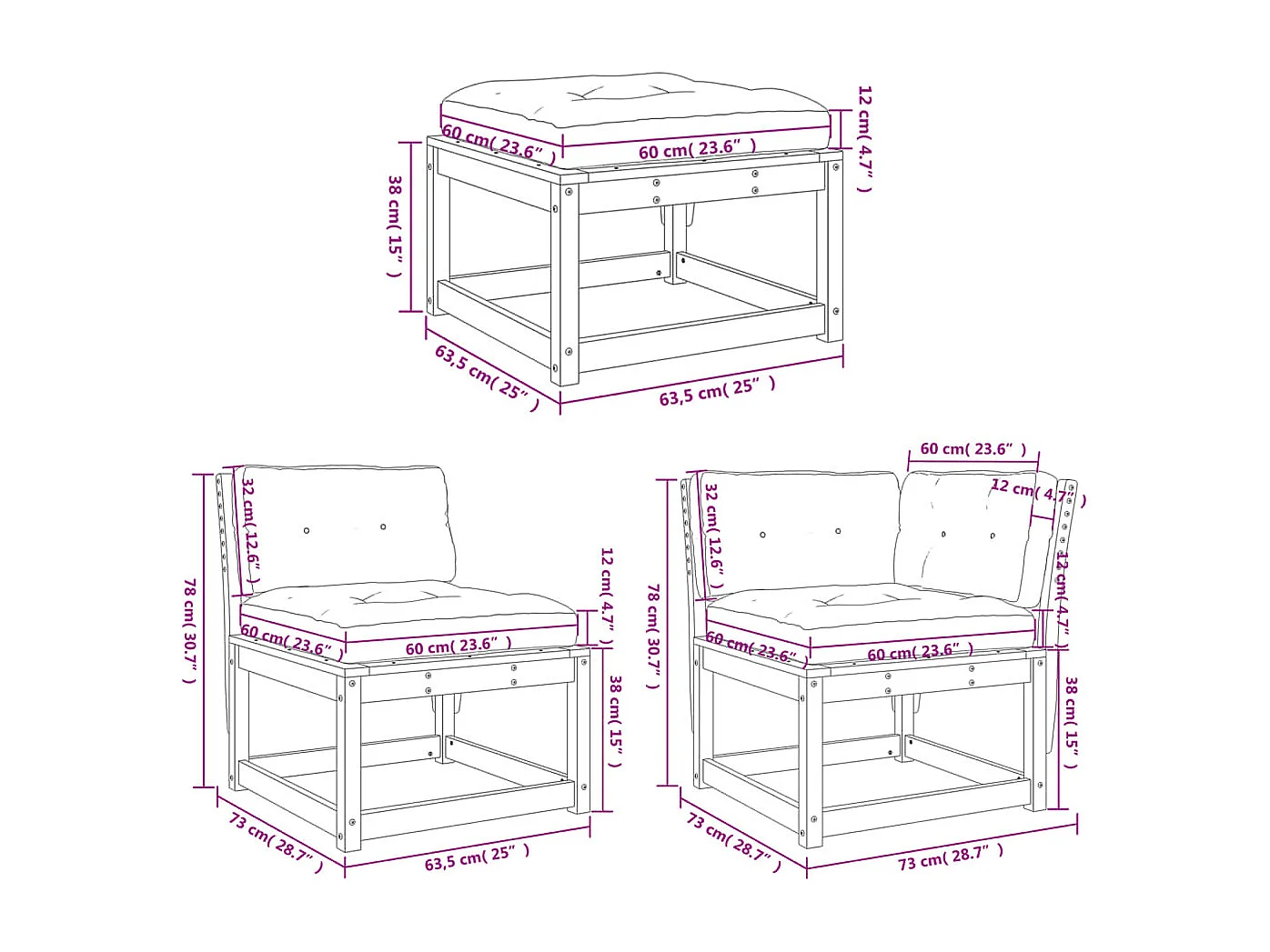 Set Divani Giardino 4 pz con Cuscini Legno Massello di Douglas