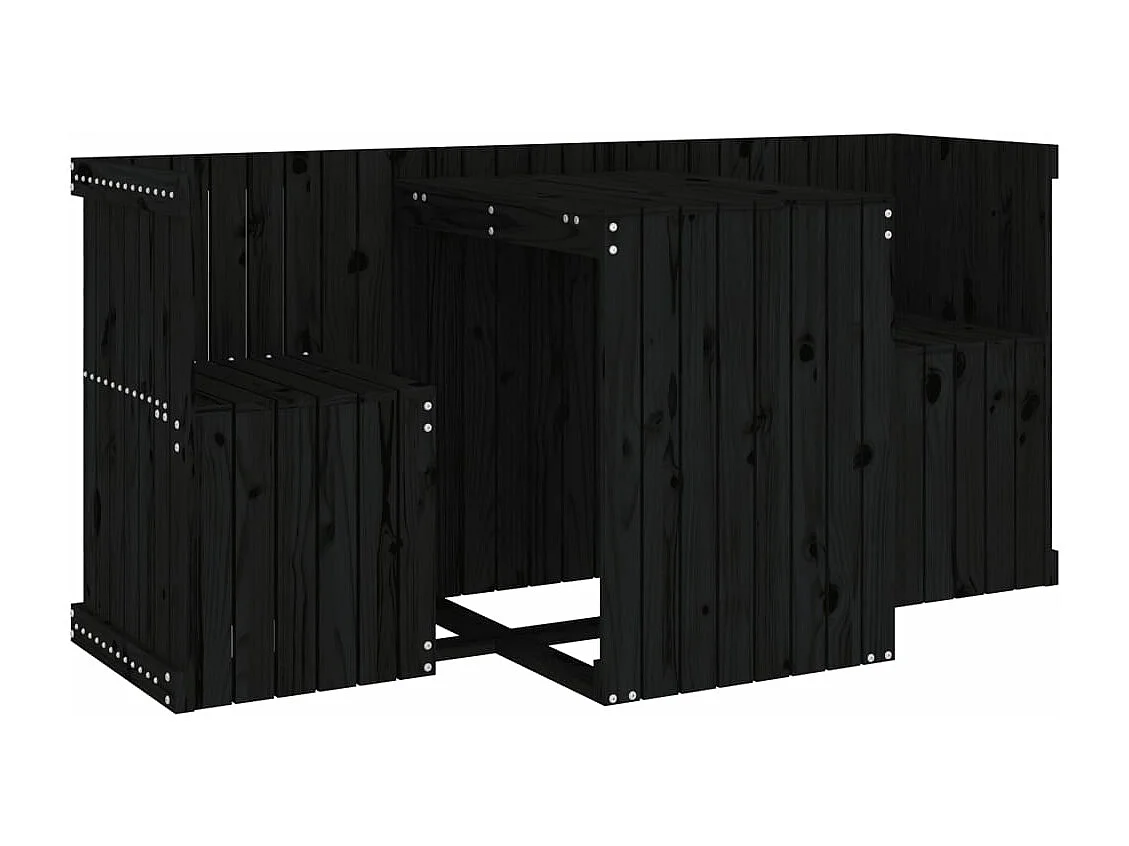 Set de balcon 2 places noir bois de pin massif