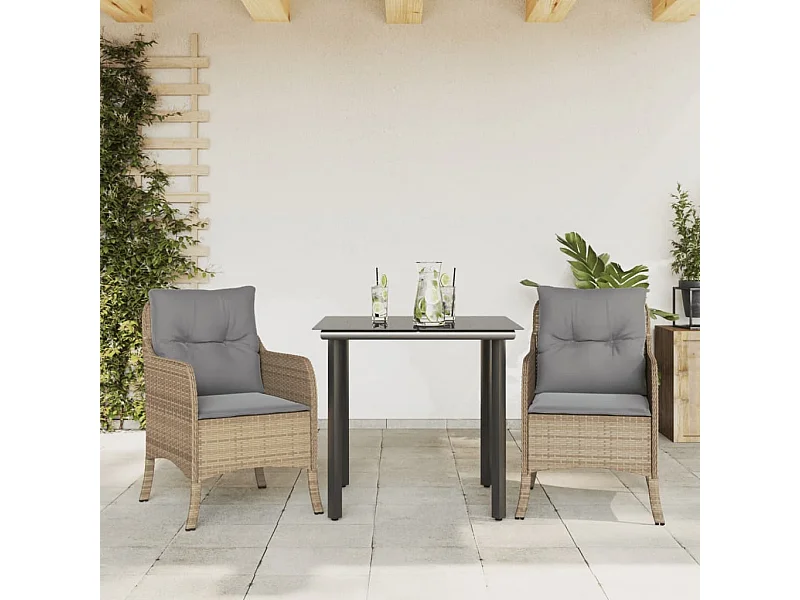 Ensemble à manger de jardin et coussins 3 pcs Beige poly rotin