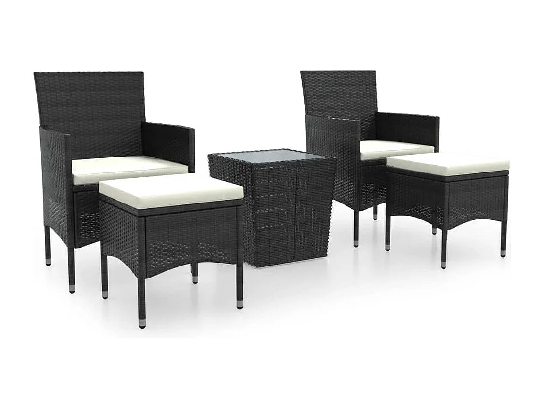 Ensemble de bistro de jardin 5 pcs poly rotin et verre trempé