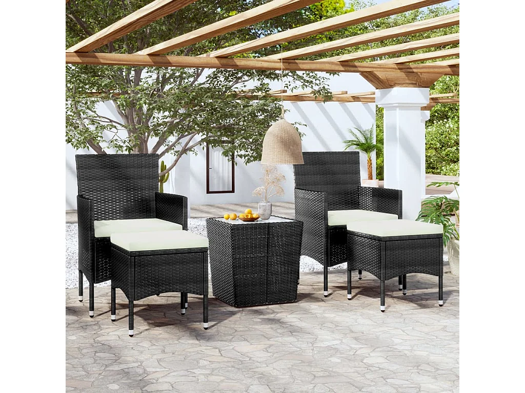 Ensemble de bistro de jardin 5 pcs poly rotin et verre trempé