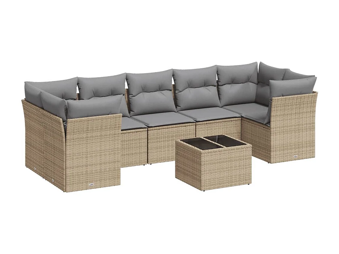 Set Divano da Giardino 8 pz con Cuscini Beige in Polyrattan