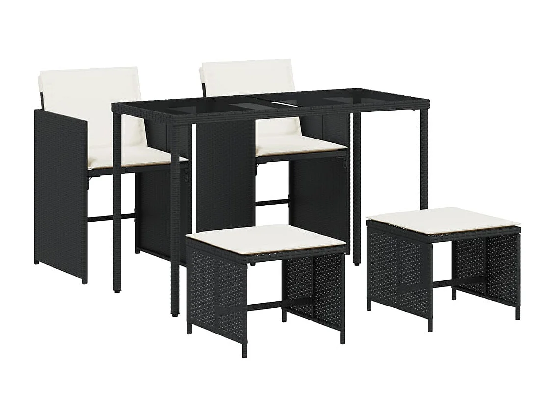 5 pcs conjunto de jantar p/ jardim c/ almofadões vime PE preto