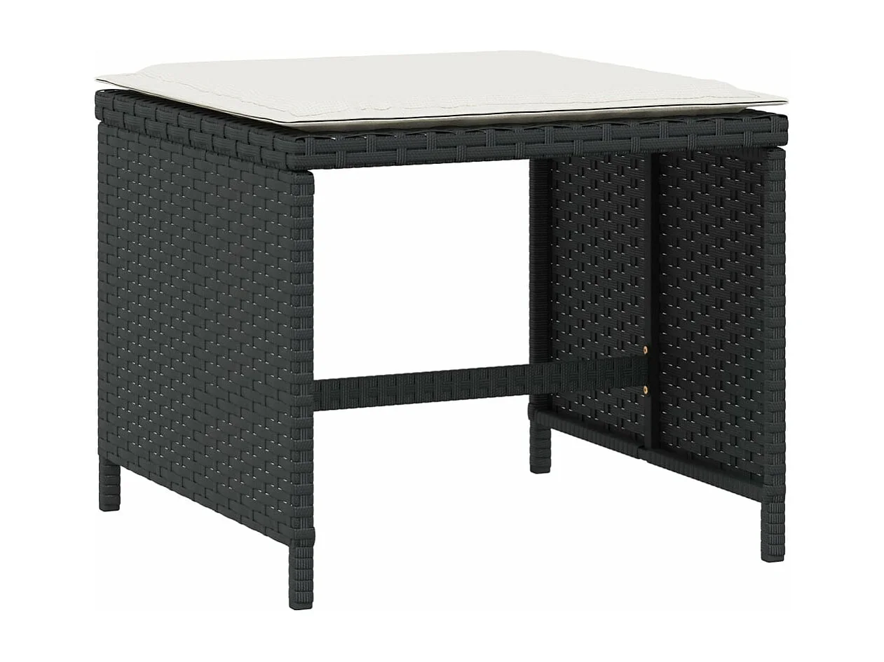 5 pcs conjunto de jantar p/ jardim c/ almofadões vime PE preto