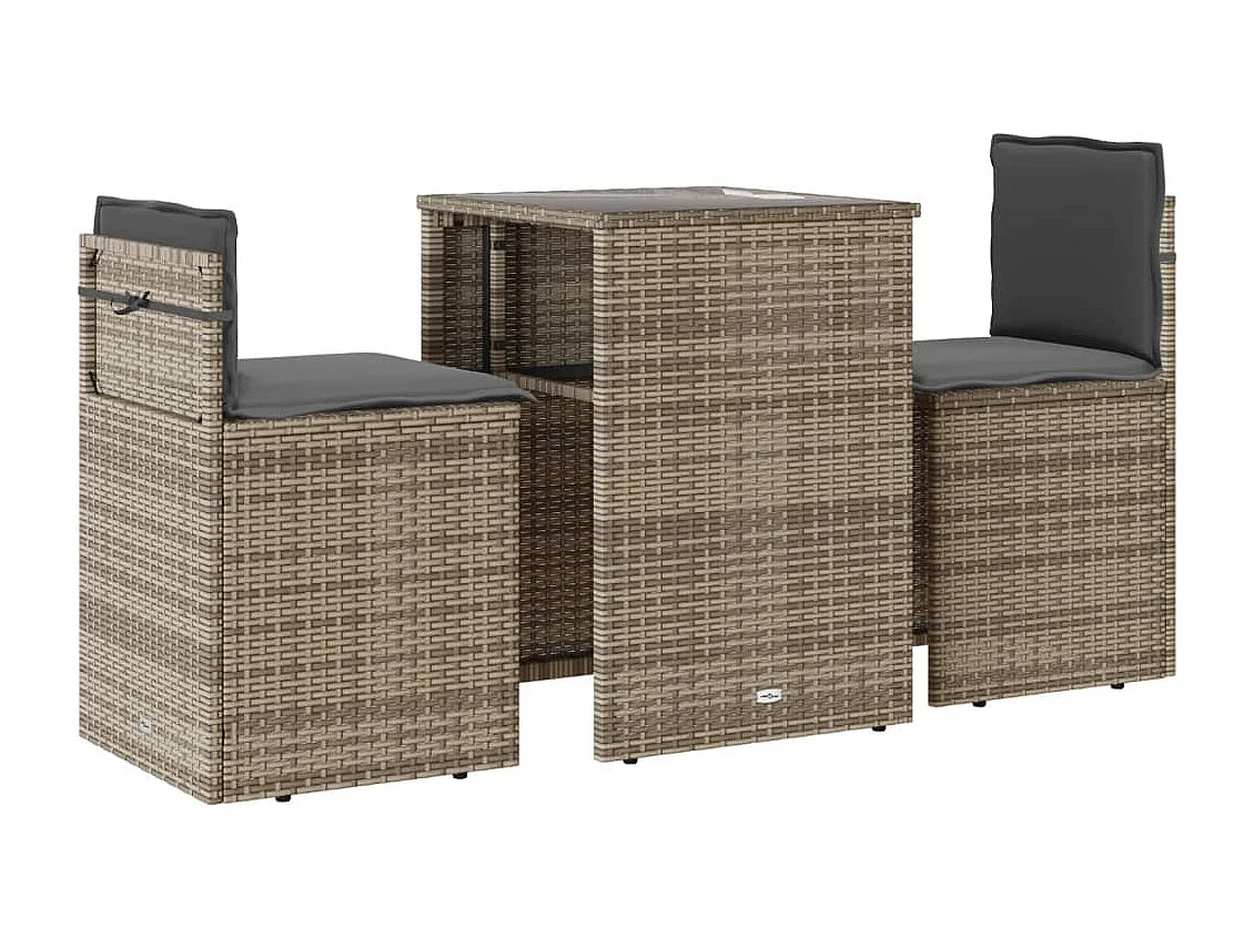 Ensemble de bistro 3 pcs avec coussins beige résine tressée